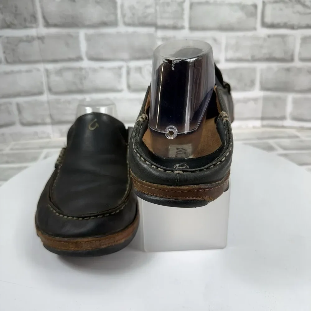 Olukai Moloa Men’s Size 9 Slip On Dark Brown Leather Casual Comfort Shoes